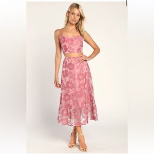Lulu's certainly stylish Mauve Pink burnout Floral Two-piece midi dress